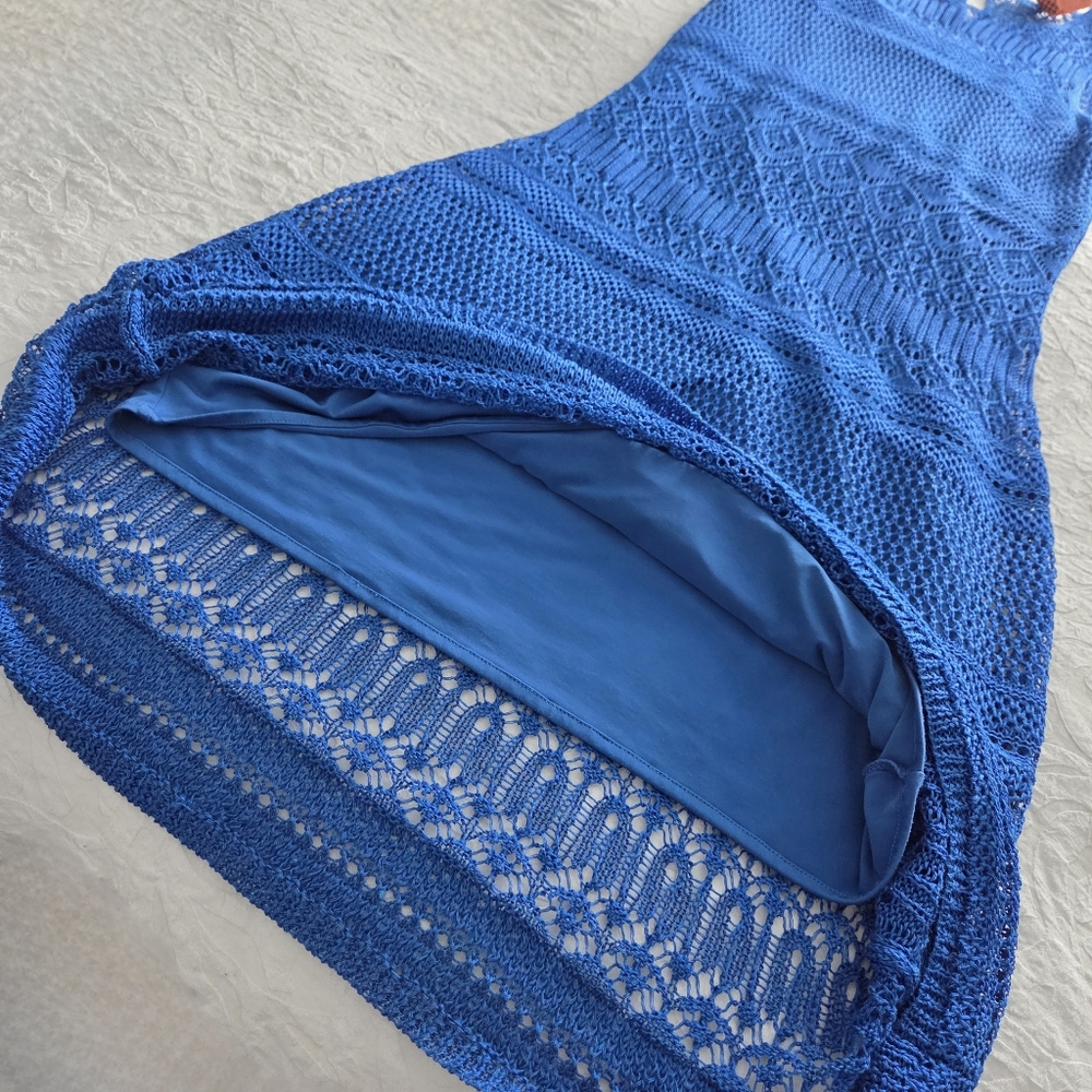 Ralph Lauren Beautiful Royal Blue Slip Dress With Long Knit Overlay, Size Small - Picture 12 of 16